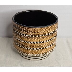 Vintage West Germany Ceramic 1960s Planter MCM Brown Basketweave Pattern